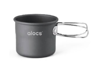 Alocs CalmSip Cup TW-402 150ml hard-anodized aluminum camping cup with folding wire handle