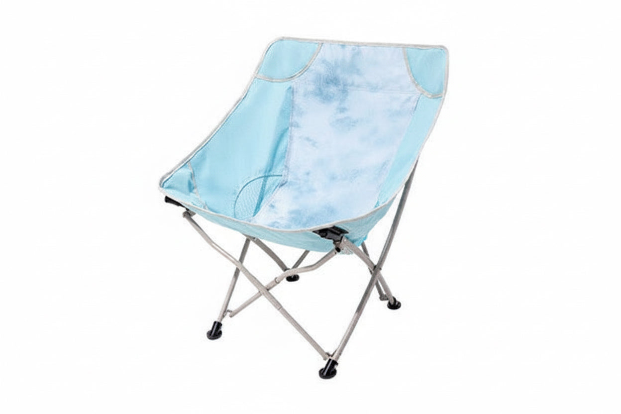 Alocs OF-16HM ultralight folding camping chair in blue tie-dye fabric with carbon steel frame