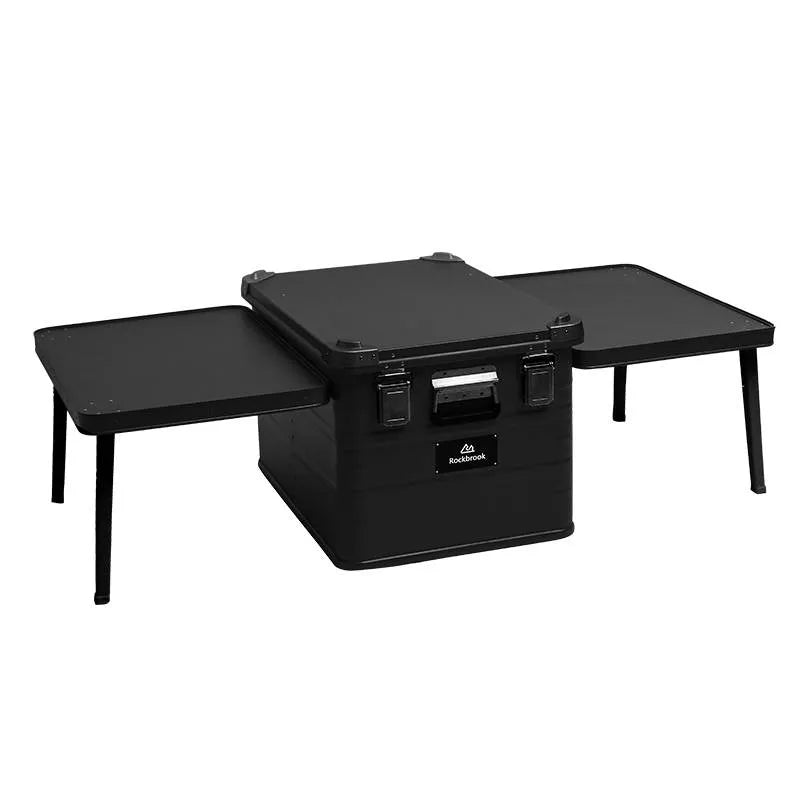 Rockbrook BX1013BK 84L aluminium camping storage container with two folding side tables