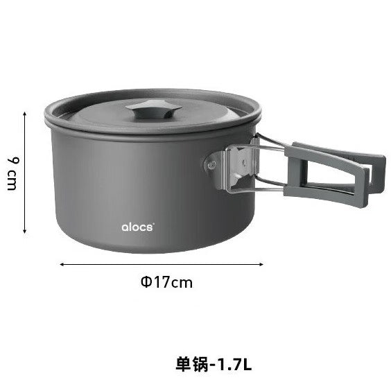 Alocs CW-C72 1.7L hard-anodized aluminum camping pot, 17cm diameter, with folding handle
