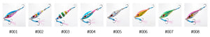 MIZUCHI Speed Drop Metal Jig official colour chart, colours 001 to 008