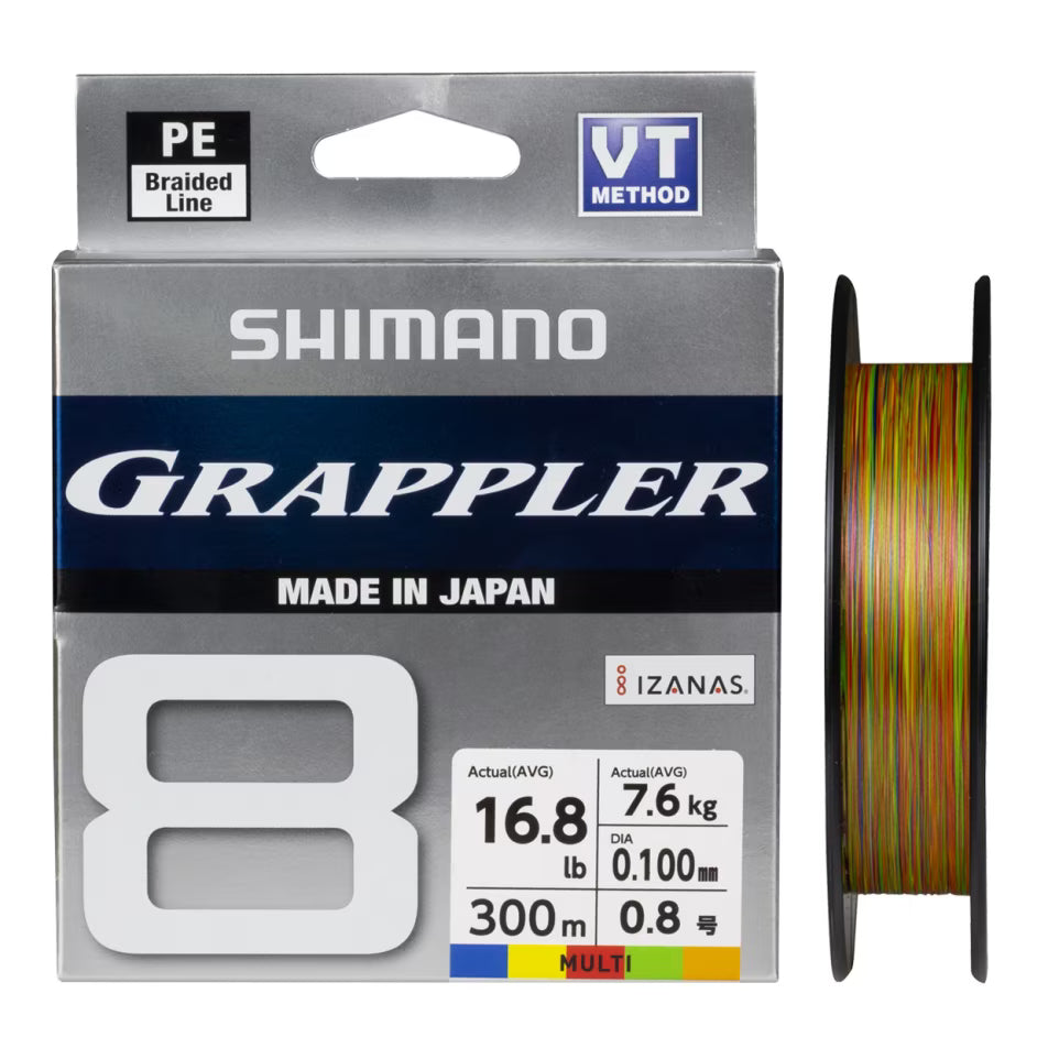 Shimano Grappler 8 PE 300m multicolour 8-carrier braided fishing line spool