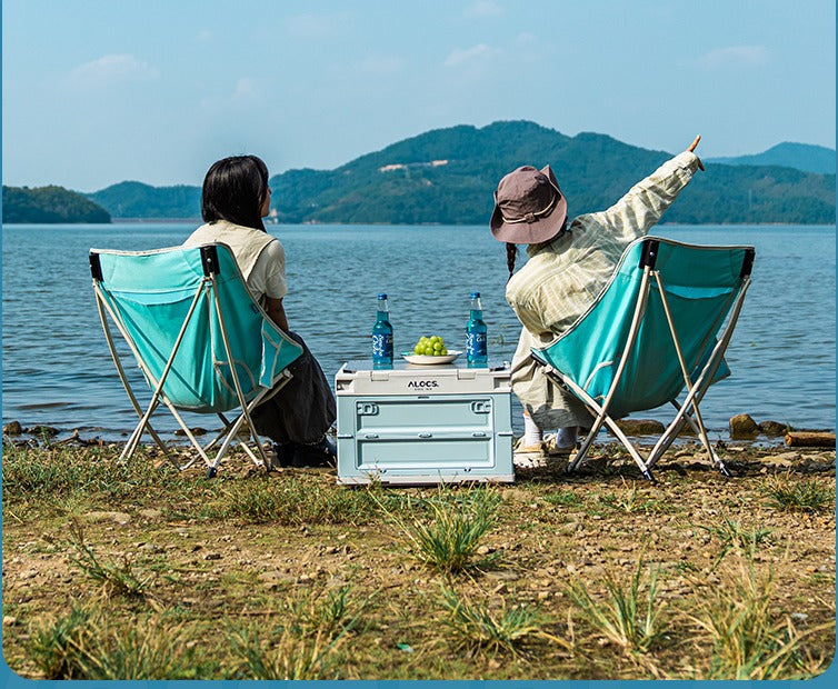 Alocs Huadie Foldable Ultralight Camping Chair lakeside setup with two chairs