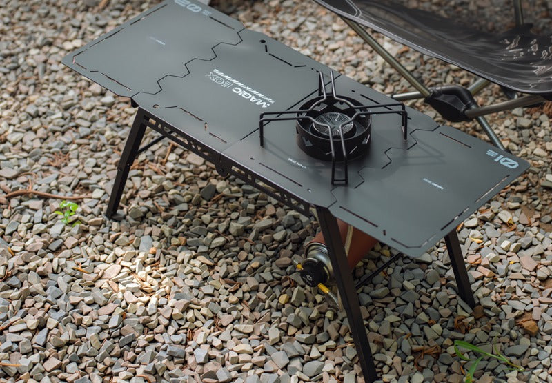 Alocs MagicBox Folding Camp Stove Kit clean tabletop camp cooking setup