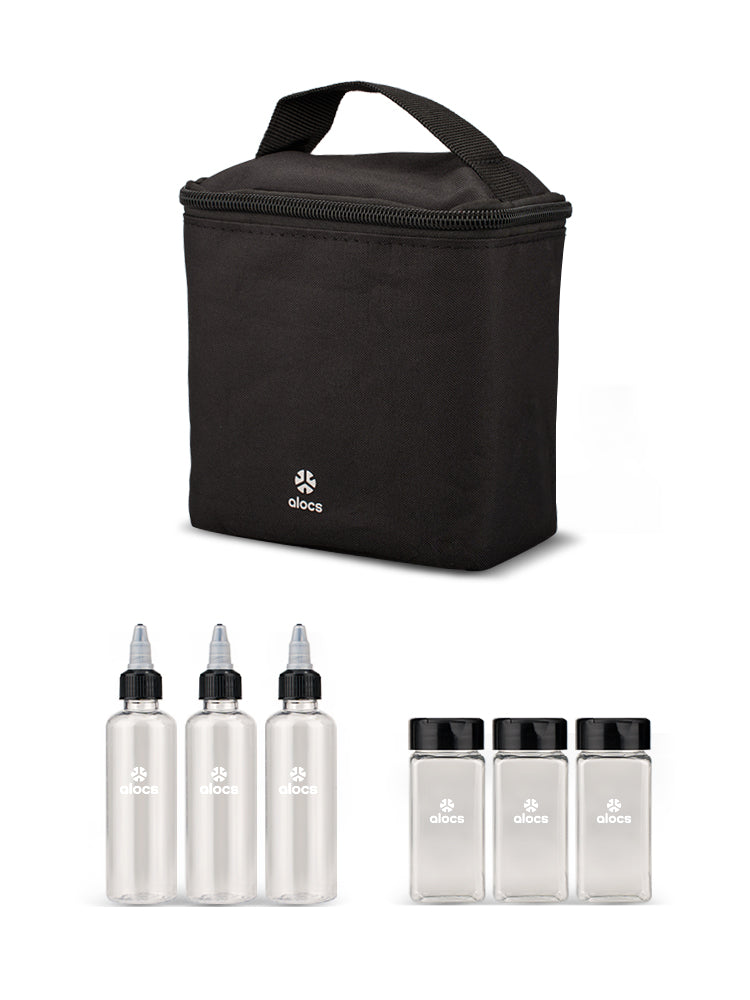Alocs Portable Spice Bottle Set with carry bag and six bottles
