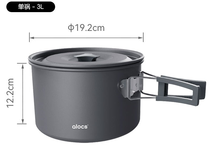 Alocs Xiangye 3L hard-anodised camping pot with lid and folding handle