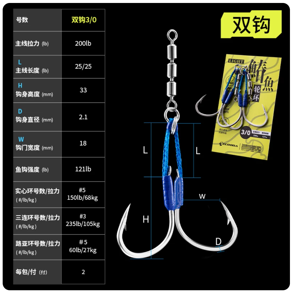 Ecooda Rotate double jigging assist hooks with swivel