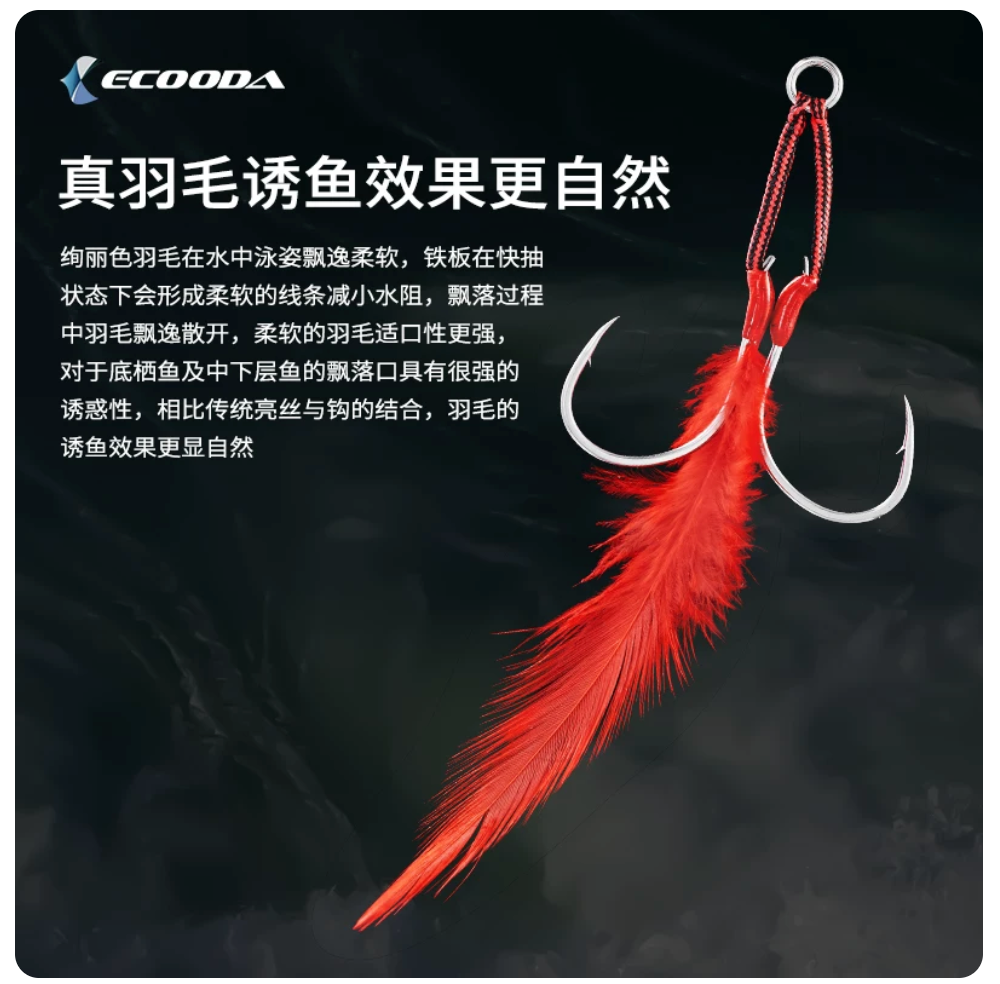Ecooda Highyep Feathered Double Jigging Hook