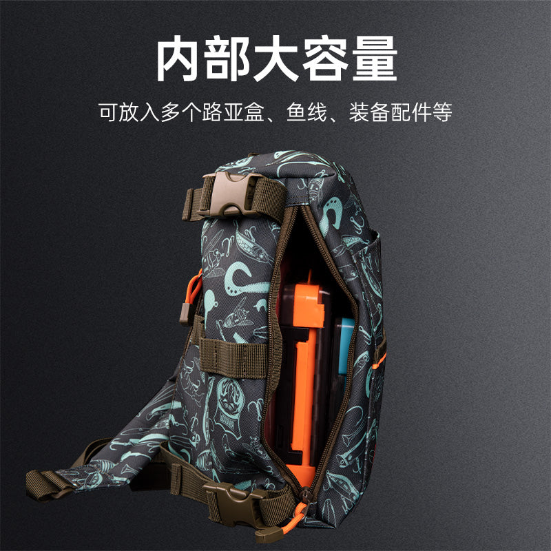 Lure Kingdom LYB-20 tactical utility bag worn while fishing