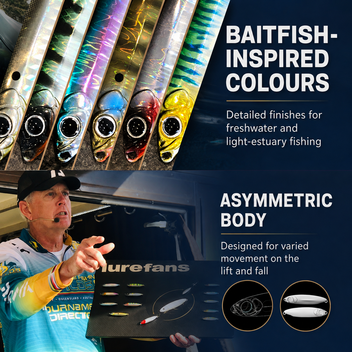 Lurefans Lamdou baitfish-inspired colours and asymmetric body