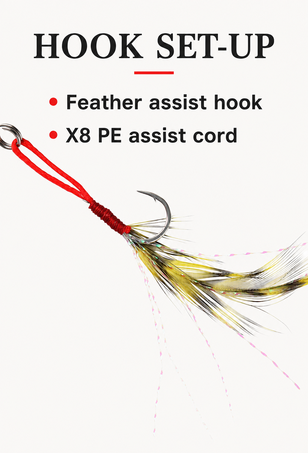 Lurefans Lamdou feather assist hook with X8 PE assist cord