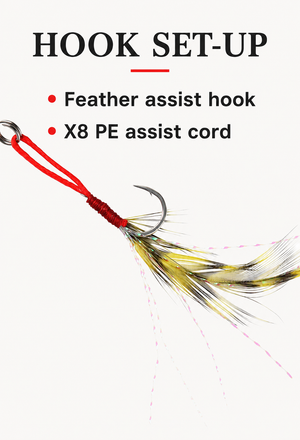 Lurefans Lamdou feather assist hook with X8 PE assist cord