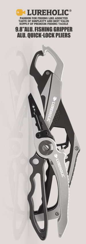 Lureholic 9.8 inch aluminium fishing gripper silver black