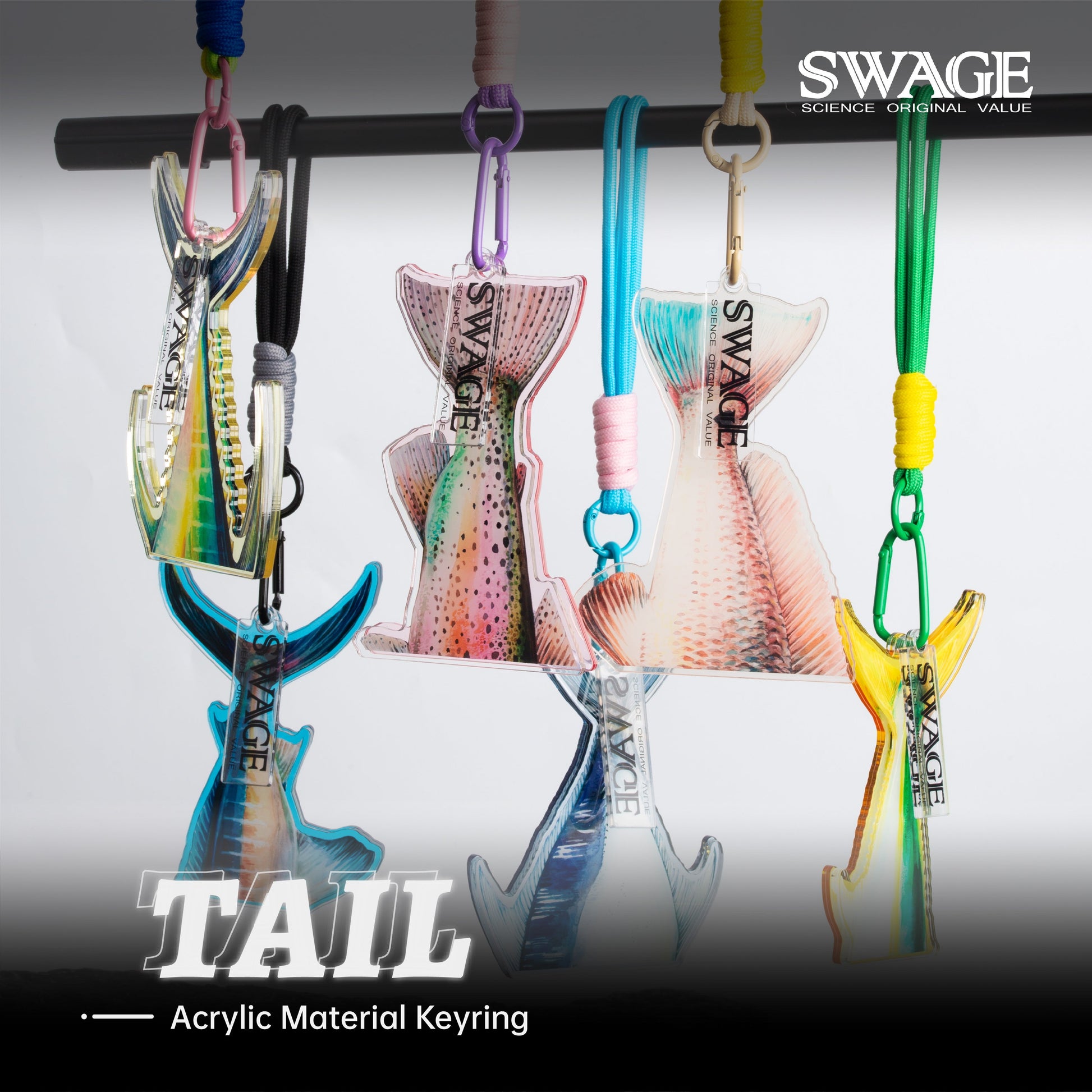 SWAGE FinTide Tail Series acrylic key ring detail